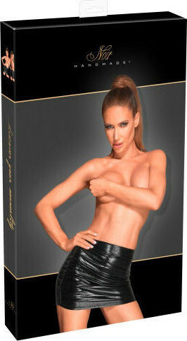 Noir Handmade Imitation Leather Mini Skirt Φούστα Black