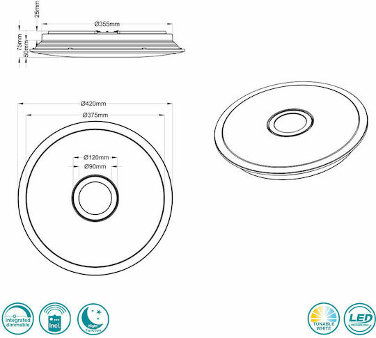 Trio Lighting Osaka Rund Draußen LED Panel 30W mit Kaltweiß Licht 5500K