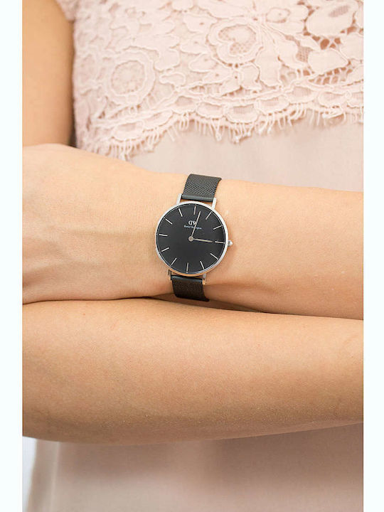 Daniel Wellington Petite Ashfield Γυναικείο Ρολόι 32mm Μπαταρίας με Μαύρο Μεταλλικό Μπρασελέ