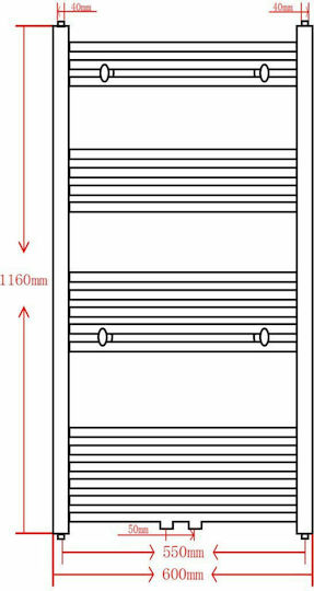 vidaXL Gerade Handtuchhalter Badezimmer 1160x600 560kcal/h Schwarz