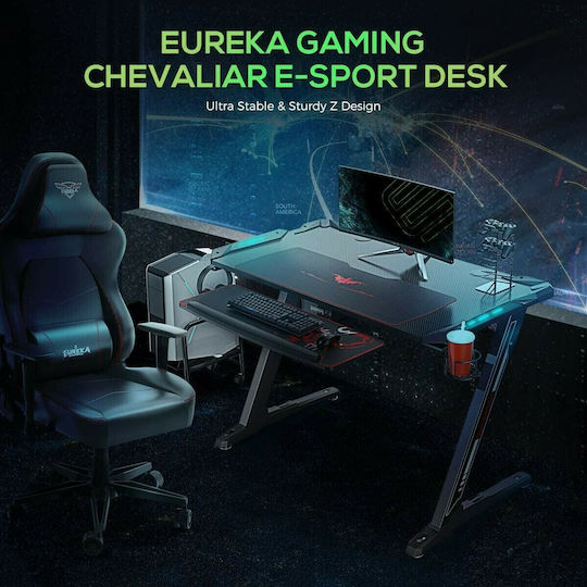 Gaming Office Z1-S Wooden Black with Metal Legs & LED 113x61.5x77.5cm