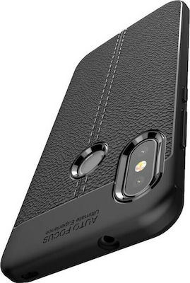 Hurtel Litchi Pattern Silicone Back Cover Black (Mi A2 Lite)