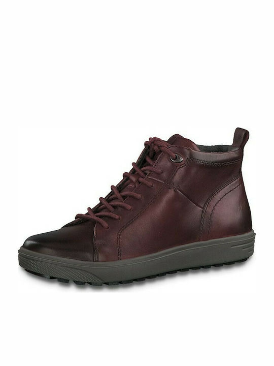 Jana Leather Women's Ankle Boots Platform Burgundy