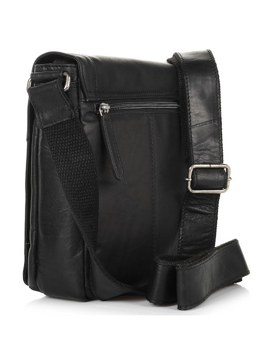 The Chesterfield Brand Leather Messenger Bag with Zipper, Internal Compartments & Adjustable Strap Black 20x7x24cm
