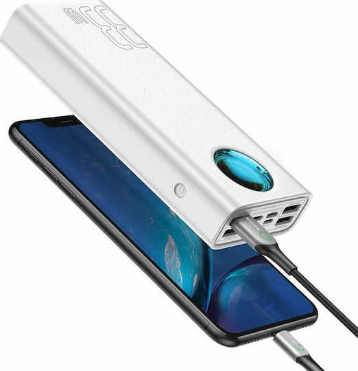 Baseus Amblight Power Bank 30000mAh 65W with 4 USB-A Ports and USB-C Port Quick Charge 3.0 White