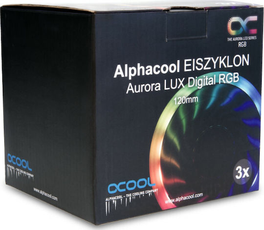 Alphacool Eiszyklon Aurora LUX Digital Case Fans 120mm (1100rpm / 57.9cfm) with RGB Lighting and Connection 6-Pin Pack of 3