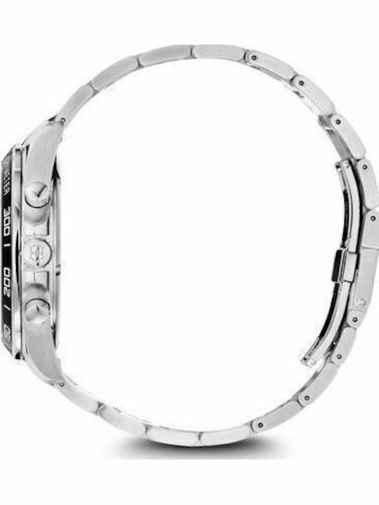 Fieldforce Ανδρικό Ρολόι 42mm Χρονογράφος Μπαταρίας με Ασημί Μεταλλικό Μπρασελέ