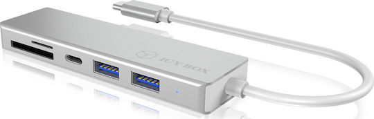 Icy Box USB 3.0 Hub 5 Porturi cu conexiune USB-C Argintiu