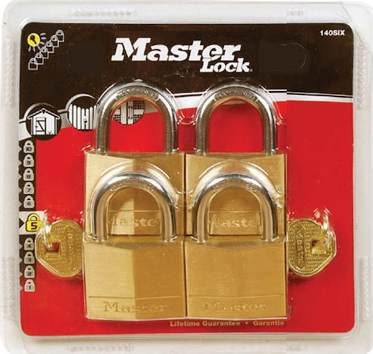 Master Lock 120EURQNOP Steel Padlock Brass with Key 20mm 4pcs