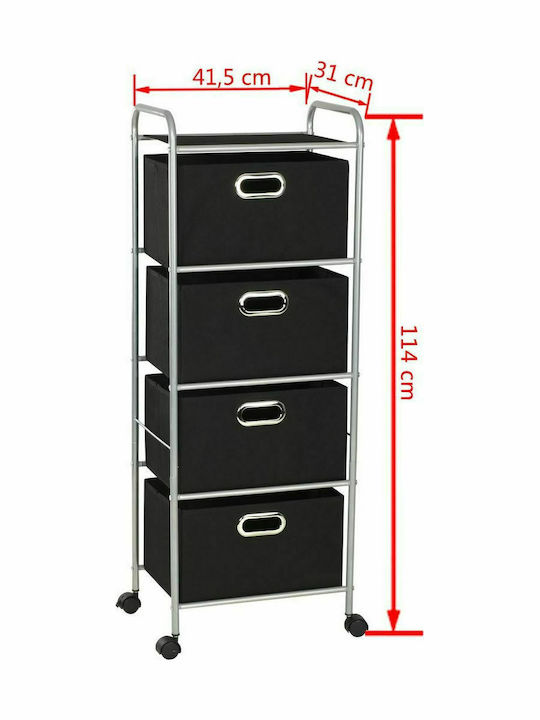 vidaXL Metallische Aufbewahrungsbox mit Rädern Schwarz 41.5x31x114cm