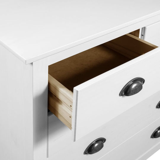 Hill Chest of Drawers of Solid Wood with 5 Drawers White 79x40x80cm