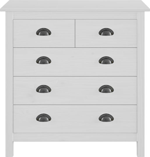 Hill Chest of Drawers of Solid Wood with 5 Drawers White 79x40x80cm