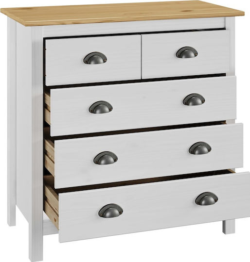 Hill Chest of Drawers of Solid Wood with 5 Drawers White 79x40x80cm