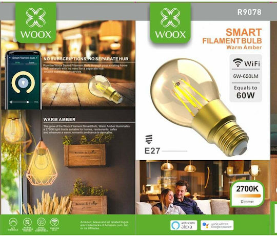 Woox Smart LED Bulb 6W for Socket E27 and Shape A60 Warm White 650lm Dimmable