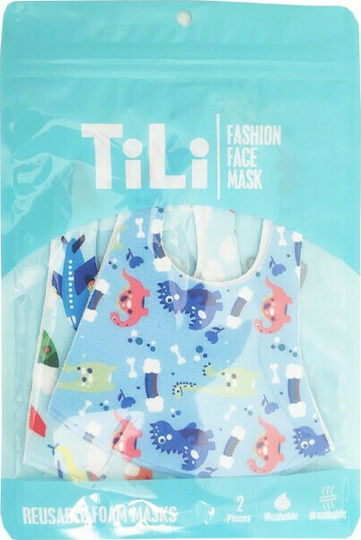 Tili Fashion Face Mask Μάσκα Προστασίας Υφασμάτινη για Παιδιά Δεινόσαυροι - Αεροπλάνα 2τμχ