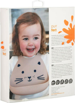 Make my Day Cat Waterproof Bib Silicone with Button & Pocket Brown for 6 m+