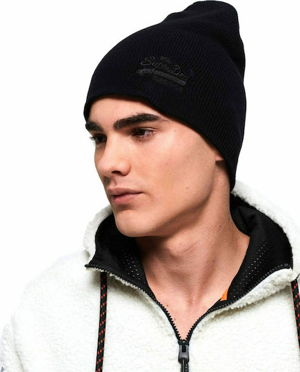 Label Beanie Beanie with Rib Knit in Black color