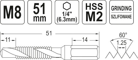 Yato YT-44845 Τρυπανοκολαούζο HSS 8x1.25mm
