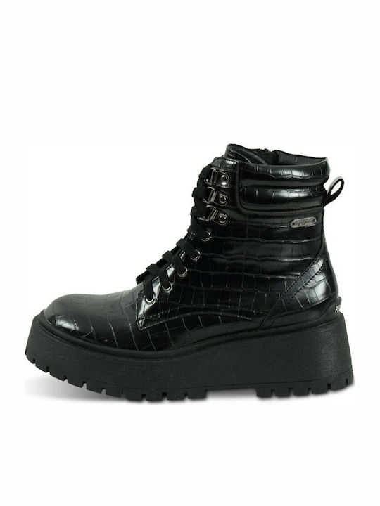 Bobbing Croco Women's Patent Leather Ankle Boots with Medium Heel Black
