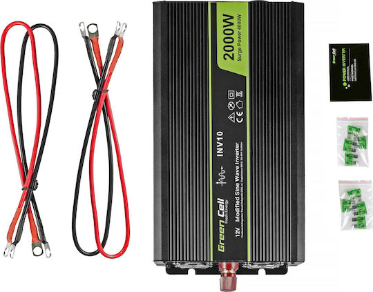 Green Cell Инвертор за кола Модифицирана синусоидална вълна 2000W за преобразуване на 12V DC в 230V AC с 1xUSB