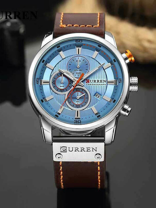 Curren Ανδρικό Ρολόι 42mm Χρονογράφος Μπαταρίας με Καφέ Δερμάτινο Λουράκι