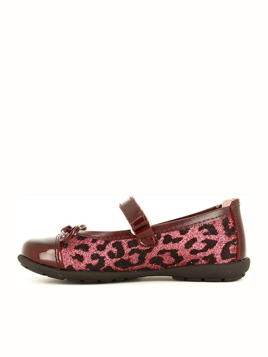 Kids Leather Ballerinas Charol Kayak with Hoop & Loop Closure Burgundy