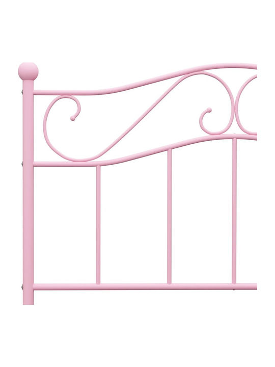 Pat Single Metalic Roz Cu Plăci Potrivit Pentru Saltea 100x200cm