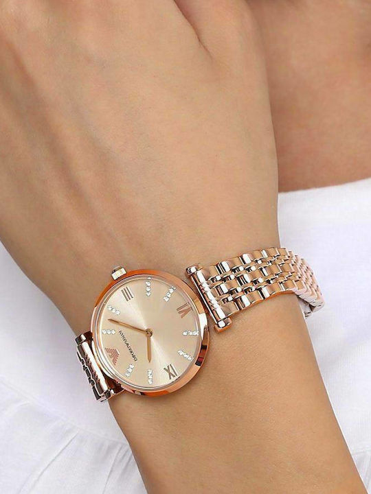 Emporio Armani Damen Uhr mit Rose Gold Metallarmband AR11059