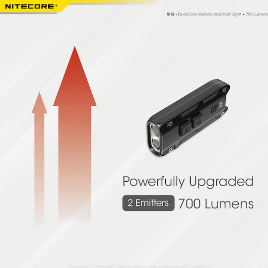 NiteCore Презареждащ се Ключодържател Фенер LED IP54 с Максимална Яркост 700лм Tip SE Черен Черен