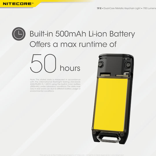 NiteCore Презареждащ се Ключодържател Фенер LED IP54 с Максимална Яркост 700лм Tip SE Черен Черен