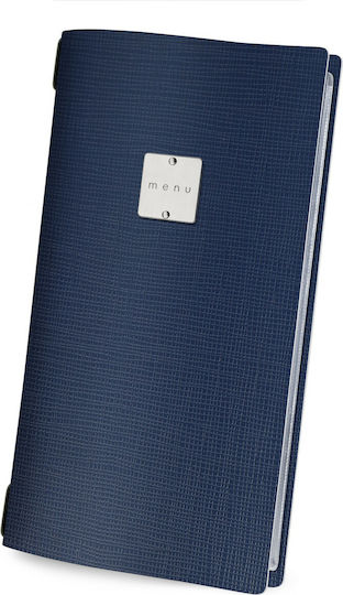 DAG Style Leather Menu Holder in Blue Colour 15.3x29.7 cm Set of 18 Pieces 4RE Patch Label