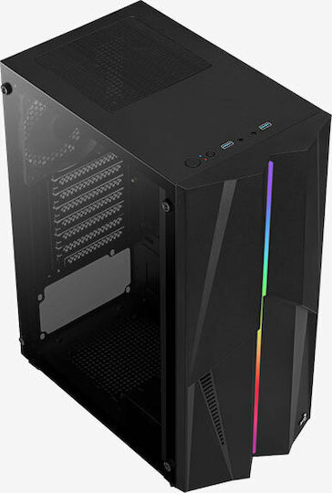 Aerocool Mecha v1 Gaming Midi Tower Κουτί Υπολογιστή με Πλαϊνό Παράθυρο και RGB Φωτισμό Μαύρο
