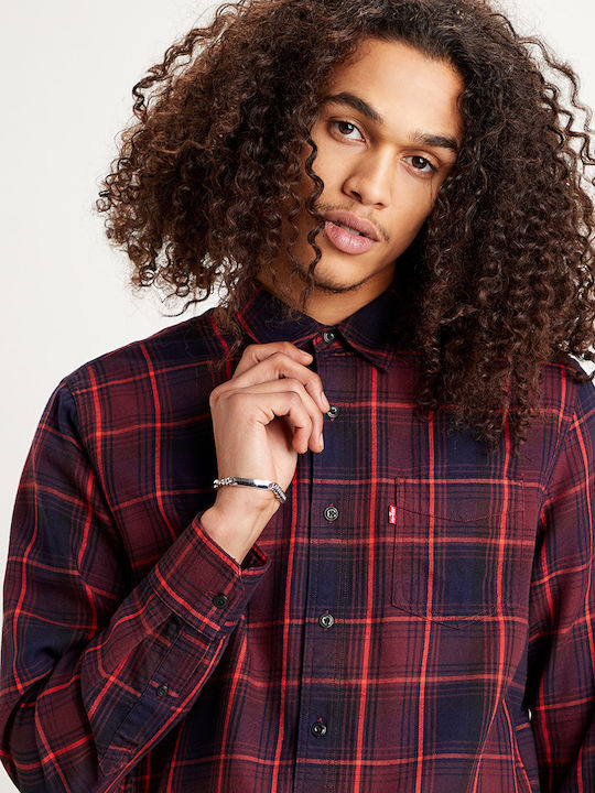 Sunset 1 Men's Checked Shirt with Long Sleeves Regular Fit Burgundy 85746-0031