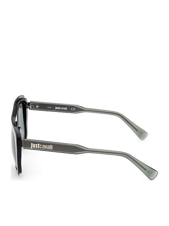 Just Cavalli Unisex Sunglasses With Black Horn-Rimmed Frame And Green Lens JC1007 05N