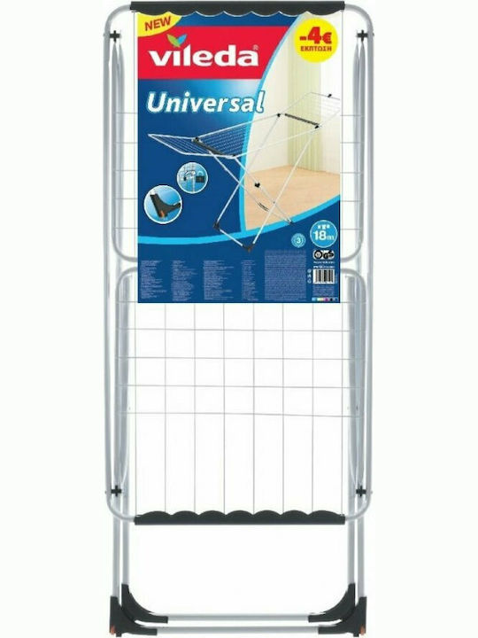 Vileda Universal Metallic Folding Floor Clothes Drying Rack with Hanging Length 18m