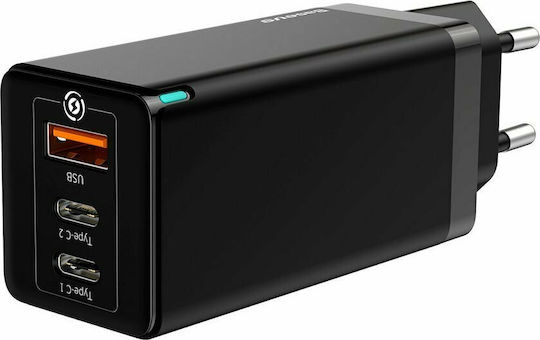 Baseus Wireless GaN Charger with USB-A and 2 USB-C Output Ports 65W Quick Charge 3.0 / Power Delivery Black