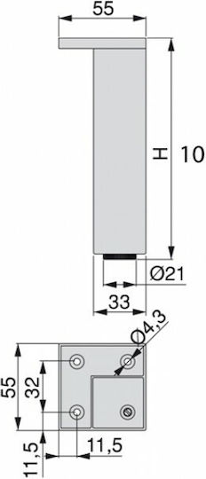 Emuca Мебелен крак от Пластмаса в Черно Цвят 5.5x5.5x10см