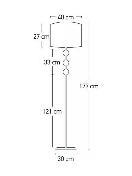 Inlight 45360 Floor Lamp H177xW40cm. with Socket for Bulb E27 Chromium