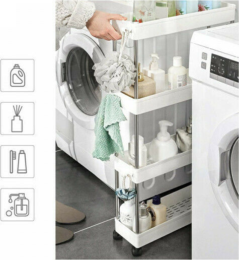 Songmics Metallic Kitchen Trolley 4 Tiers White 40x12.5x86cm