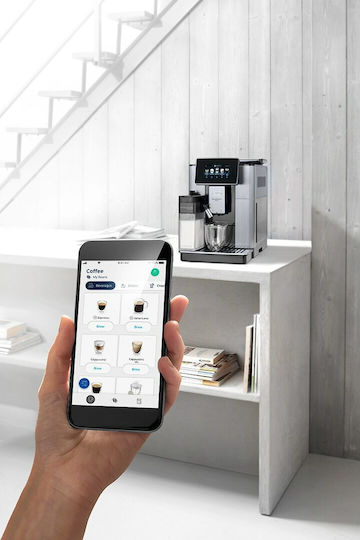 De'Longhi PrimaDonna Soul Automatic Espresso Coffee Machine 1450W Pressure 19bar for Cappuccino with Grinder and Wi-Fi Grey ECAM 610.75.MB