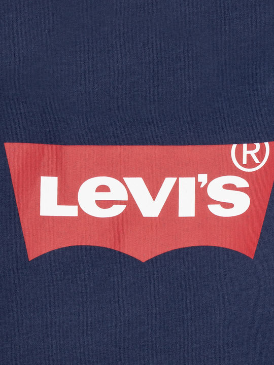 Fleece Kids Sweatshirt with Hood and Pockets Navy Blue Batwing Screenprint