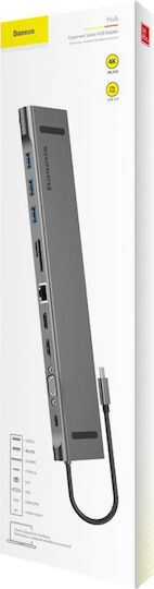 Baseus Enjoyment Series USB-C Stație de andocare cu HDMI 4K PD Ethernet și conexiune 3 monitoare Gri