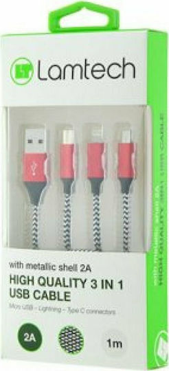 Lamtech Braided USB to Lightning / Type-C / micro USB 2m 2A Cable Red (LAM450312)