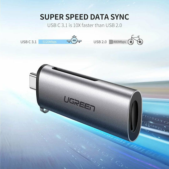 Ugreen Card Reader USB 3.1 Type-C για SD/microSD Γκρι