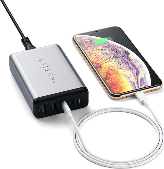 Satechi Ladestation mit 2 USB-A Anschlüsse und 2 USB-C Anschlüsse 75W Stromlieferung in Schwarz Farbe (ST-MC2TCAM)