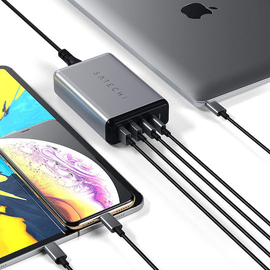 Satechi Ladestation mit 2 USB-A Anschlüsse und 2 USB-C Anschlüsse 75W Stromlieferung in Schwarz Farbe (ST-MC2TCAM)