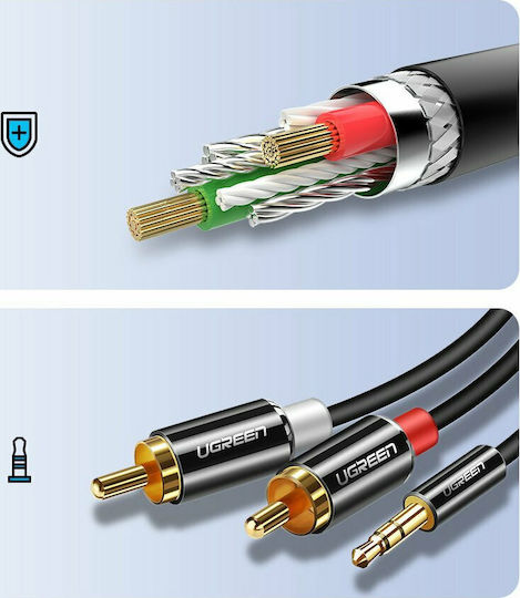 Ugreen Καλώδιο Ήχου 3.5mm male - RCA male Μαύρο 3m με Επίχρυσους Ακροδέκτες 10590