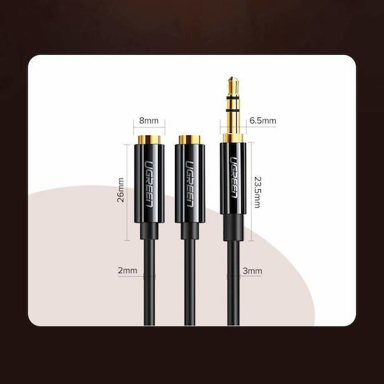 Ugreen 3.5mm Audio Cable Male to 3.5mm Female Black 0.25m with Gold Plated Terminals 20816