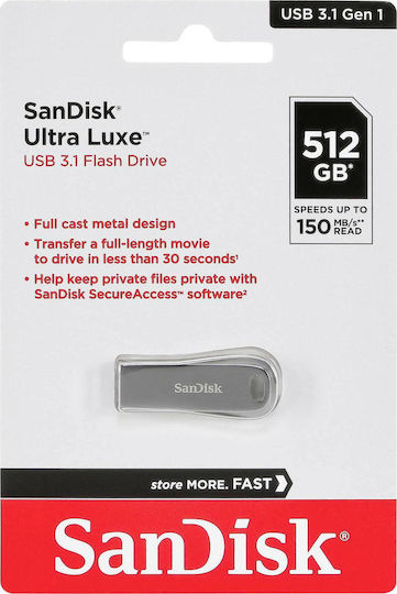 Sandisk Ultra Luxe 512GB USB 3.1 Stick Ασημί