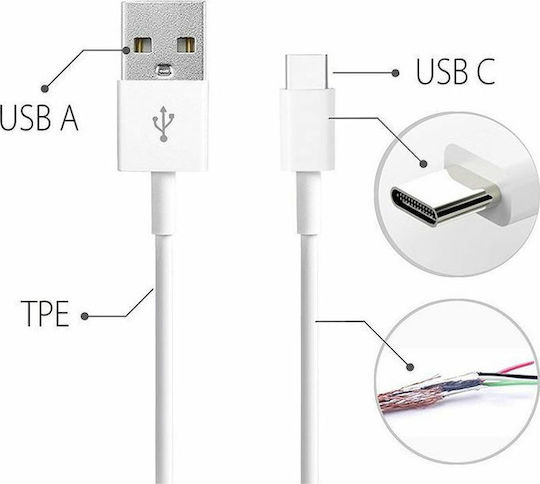 Huawei AP51 USB 2.0 Cable USB-C male - USB-A Λευκό 1m Bulk